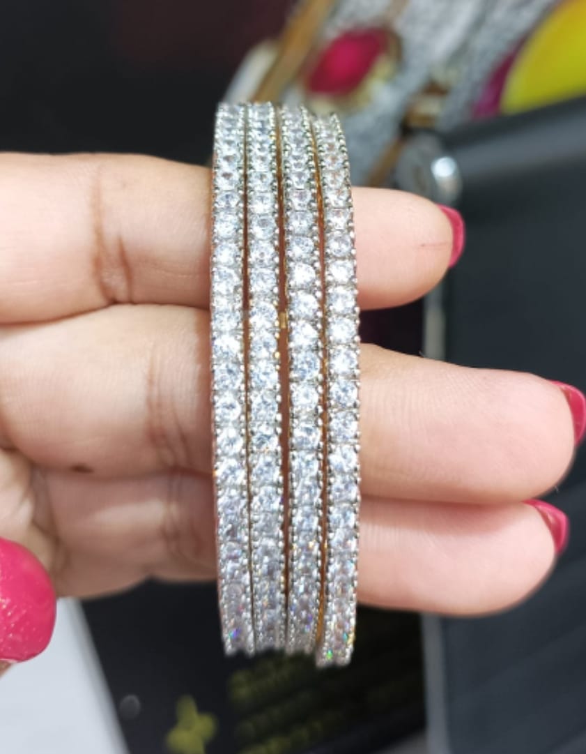 Chokerset Fine Zircon Single Line Diamond Look Alike 4 Bangles For Girls/ Women (20240830)