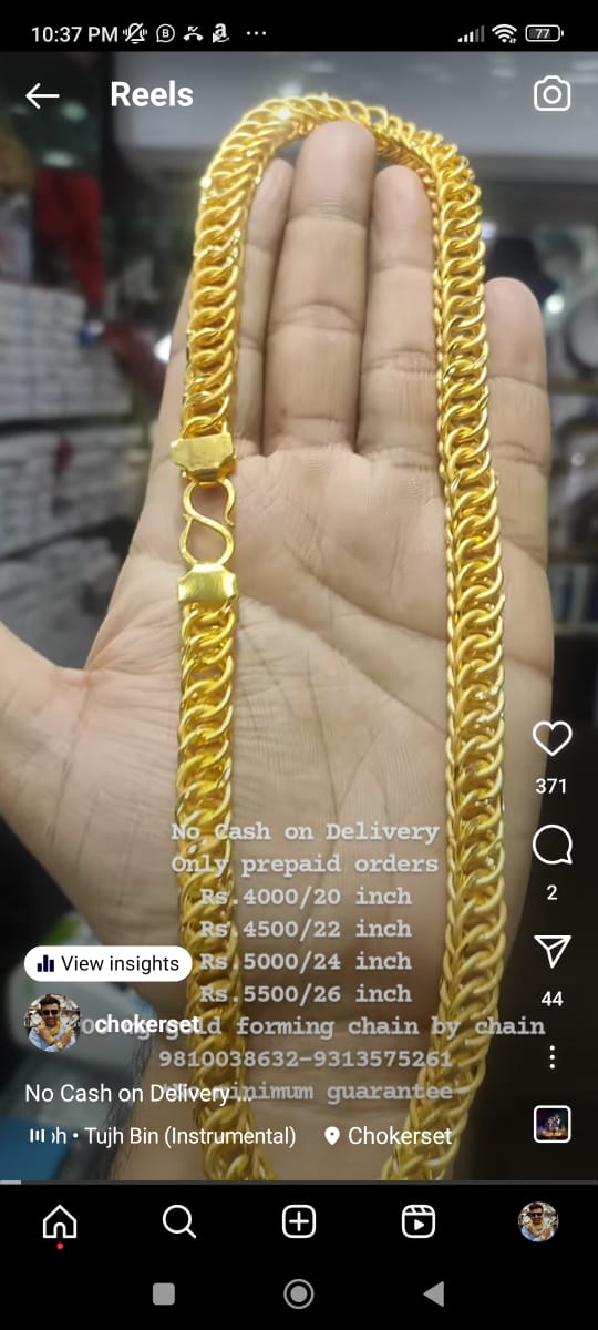 Solid Kunda Chain 20-22-24-26 Inch 200 mg Gold Forming Jewellery By Chokerset(20230817)