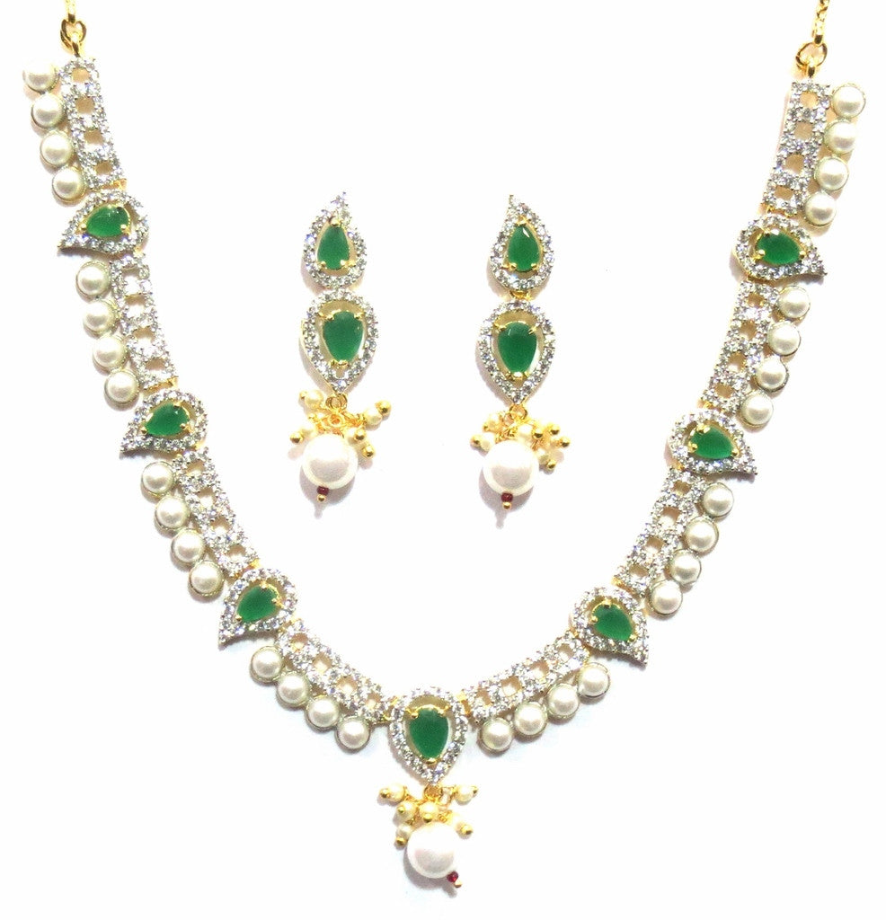 Ksvk Jewels Cubic Zirconia Gold Plated Necklace Set For Women Jewellery ( 10184-nad-green ) - JEWELSHINGAR