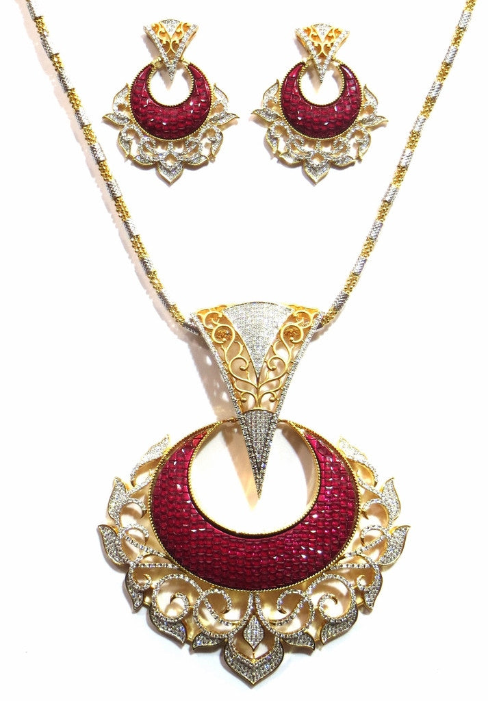 Ksvk Jewels Cubic Zirconia Gold Plated Pendant Set For Women Jewellery ( 10198-dck-pset-ruby ) - JEWELSHINGAR