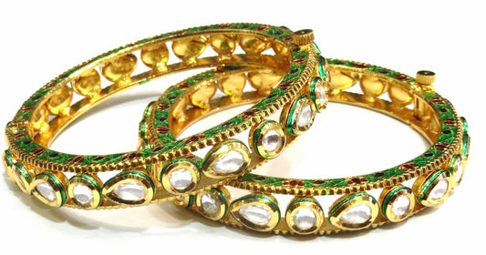 Jewelshingar Jewellery Enamel Polki Kundan Screw Open Bangles For Women ( 10835-acb-p ) - JEWELSHINGAR