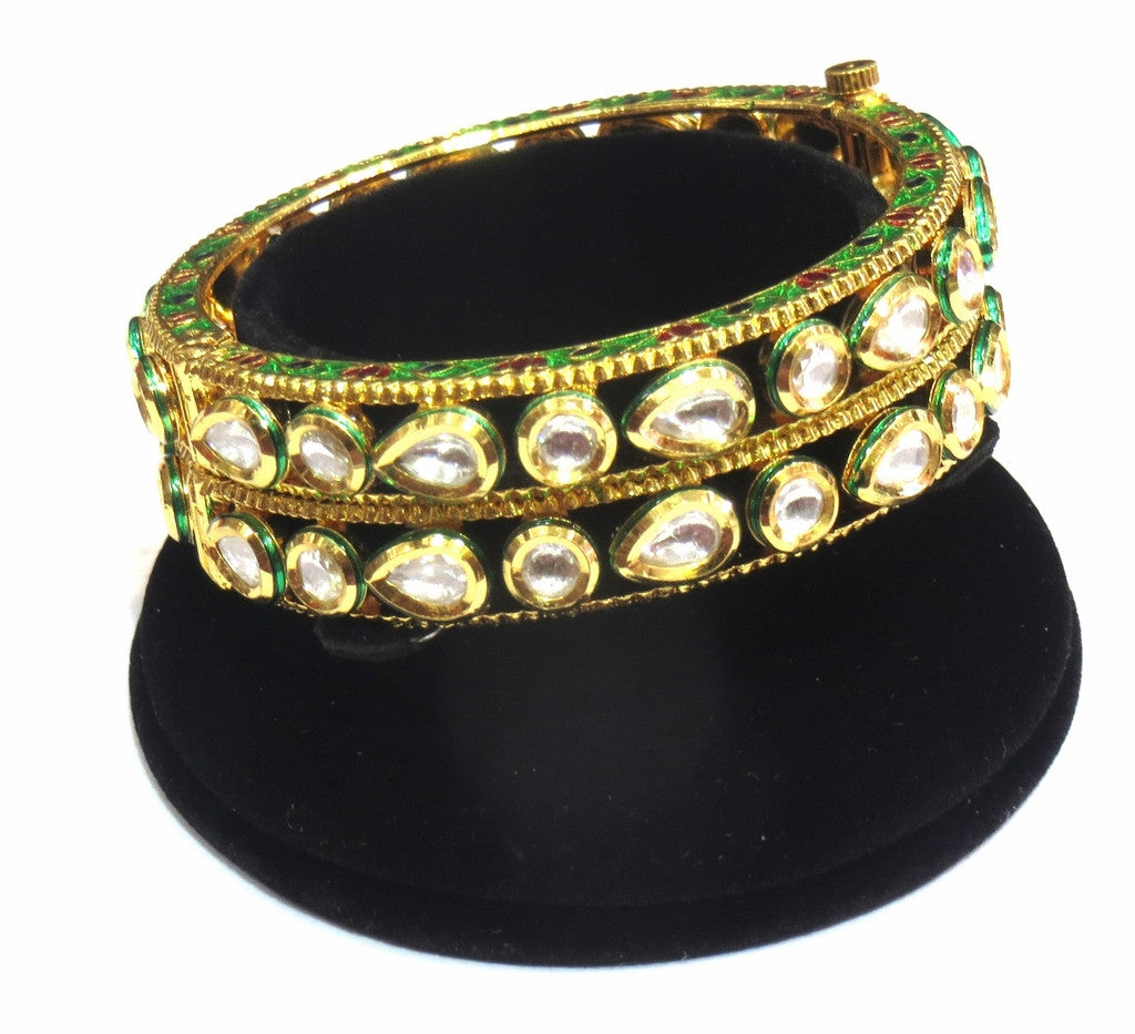 Jewelshingar Jewellery Enamel Polki Kundan Screw Open Bangles For Women ( 10835-acb-p ) - JEWELSHINGAR