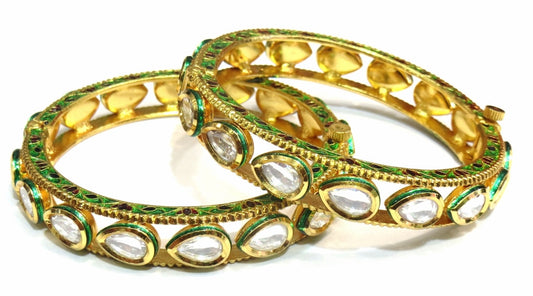 Jewelshingar Jewellery Enamel Polki Kundan Screw Open Bangles For Women ( 10838-acb-p ) - JEWELSHINGAR