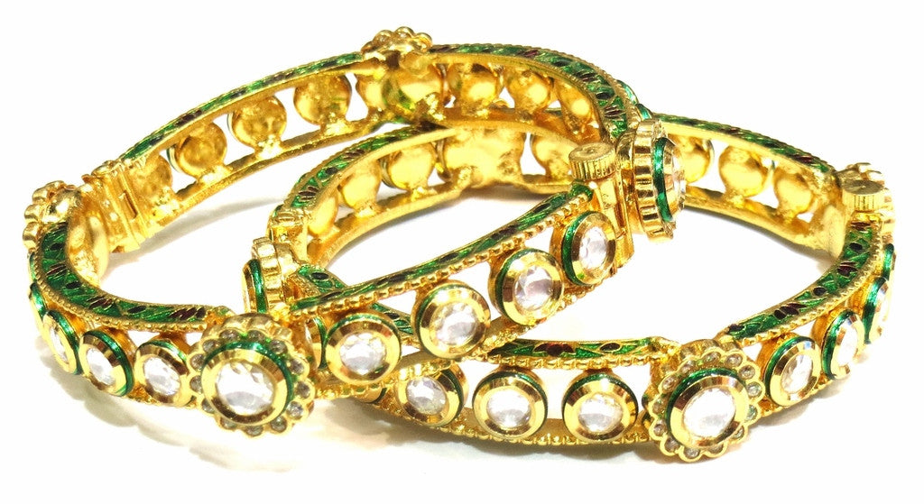 Jewelshingar Jewellery Enamel Polki Kundan Screw Open Bangles For Women ( 10841-acb-p ) - JEWELSHINGAR