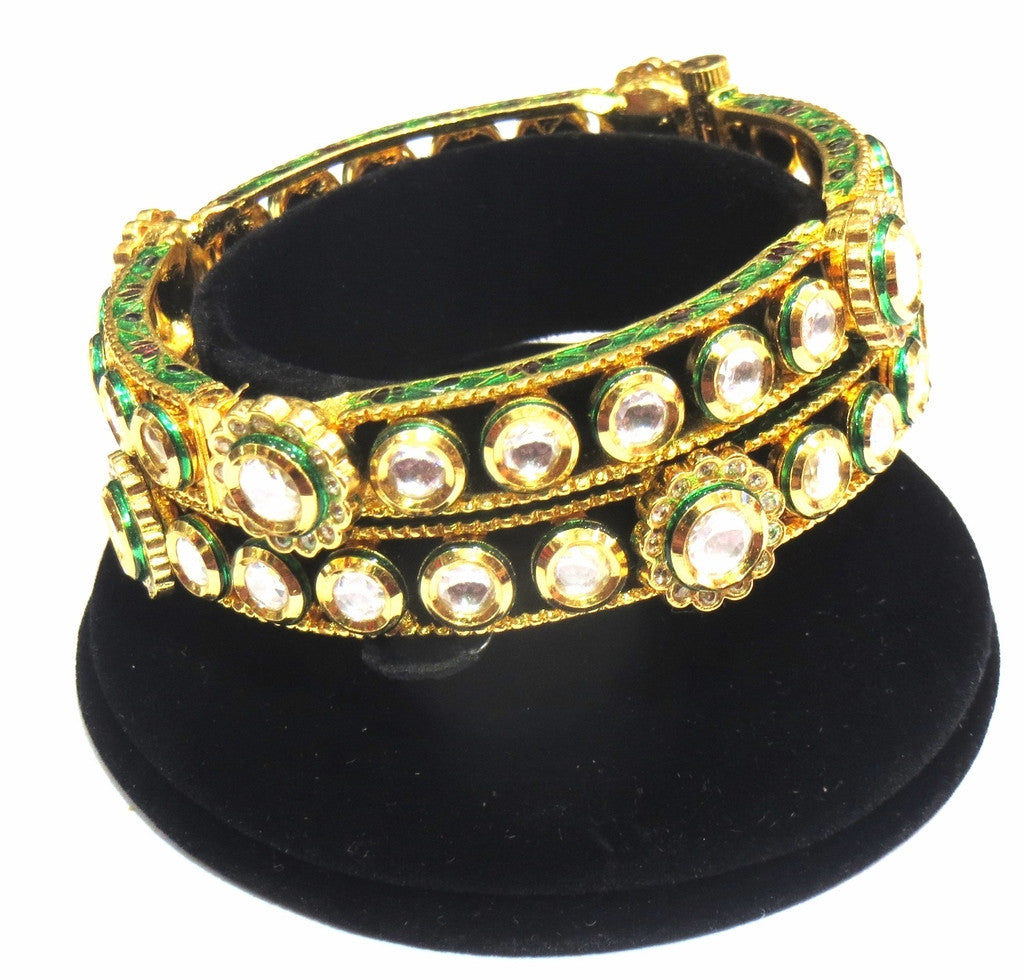 Jewelshingar Jewellery Enamel Polki Kundan Screw Open Bangles For Women ( 10841-acb-p ) - JEWELSHINGAR
