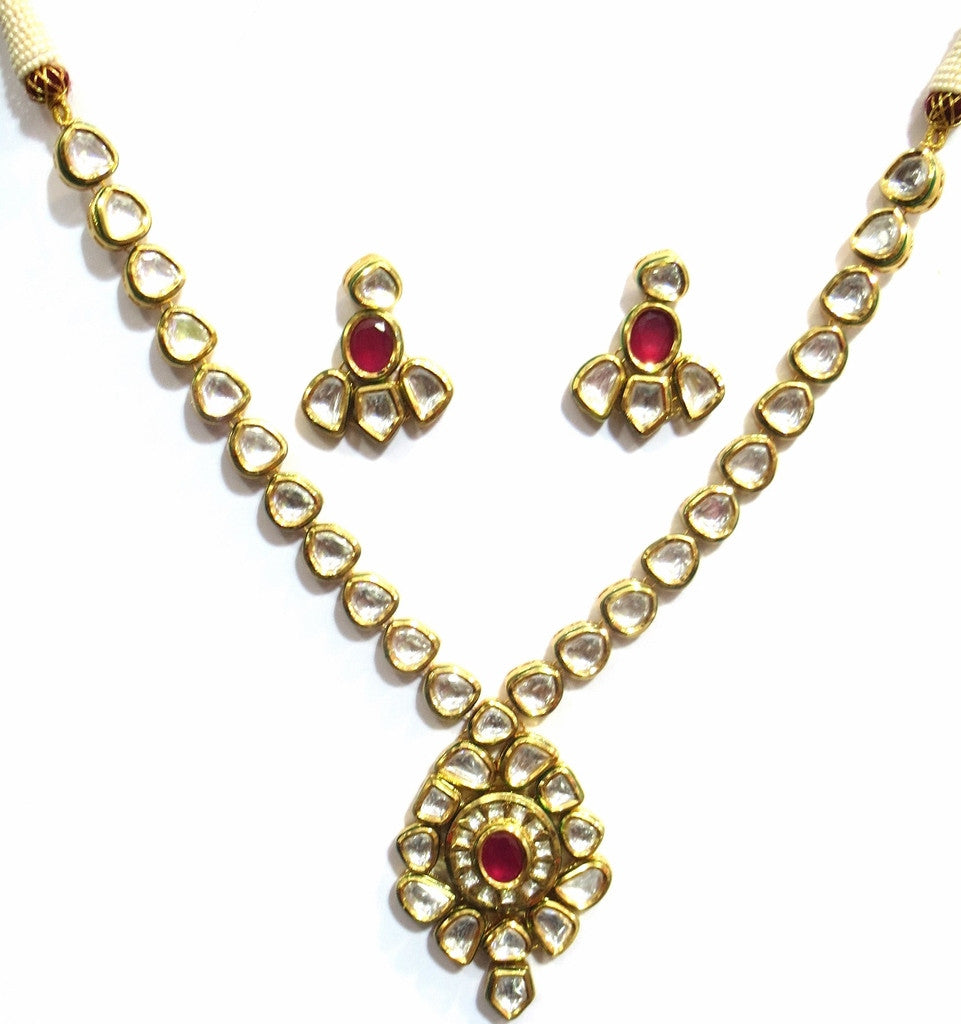 Jewelshingar Enamel Polki Kundan Gold Plated Pendant Set Jewellery For Women ( 10998-acs-ps-ruby ) - JEWELSHINGAR