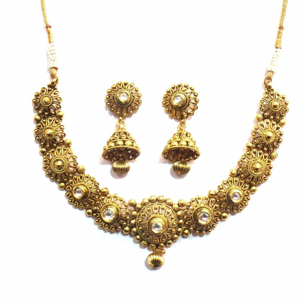 Jewelshingar Antique Polki Kundan Gold Plated Necklace Set For Women ( 11411-as ) - JEWELSHINGAR