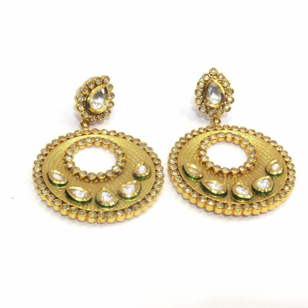 Jewelshingar Jewellery Polki Kundan Zircon Earrings For Women ( 12723-ace ) - JEWELSHINGAR