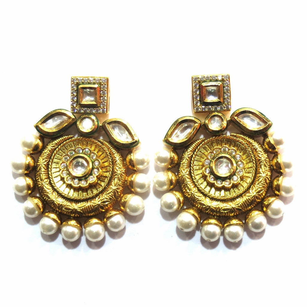 Jewelshingar Jewellery Polki Kundan Zircon Earrings For Women ( 12744-ace ) - JEWELSHINGAR