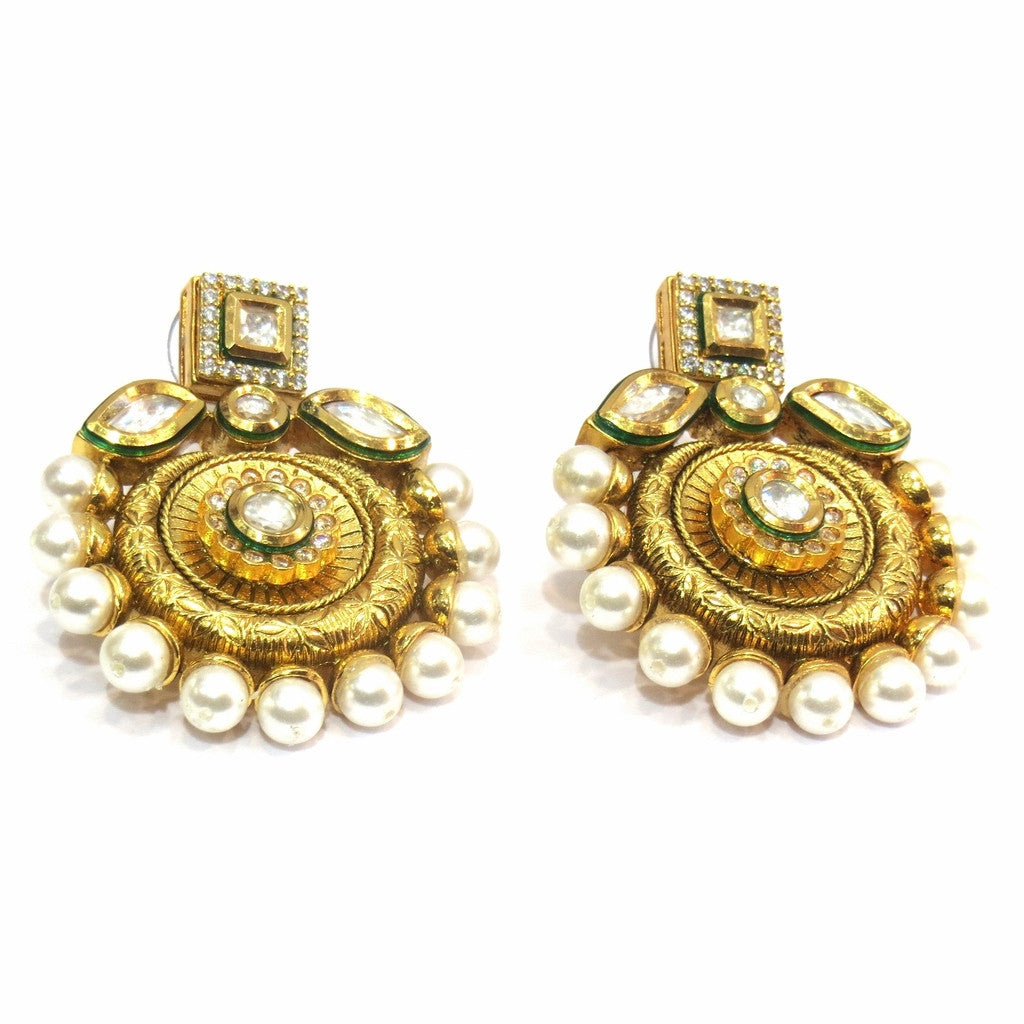 Jewelshingar Jewellery Polki Kundan Zircon Earrings For Women ( 12744-ace ) - JEWELSHINGAR