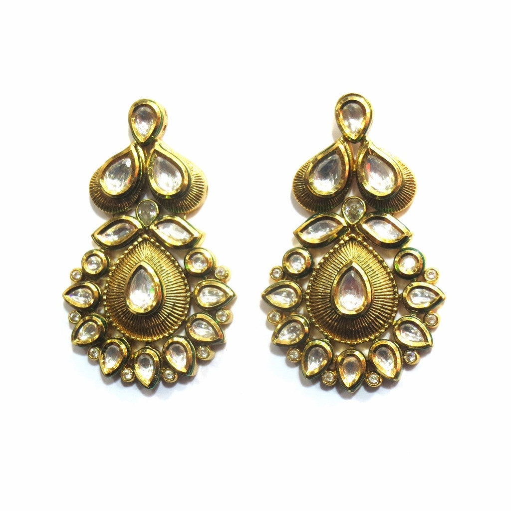 Jewelshingar Jewellery Polki Kundan Zircon Earrings For Women ( 12748-ace ) - JEWELSHINGAR