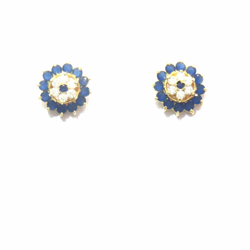 Jewelshingar Jewellery Silver / Gold Plated American Diamond Earrings Studs For Women ( 14618-gjt-blue ) - JEWELSHINGAR