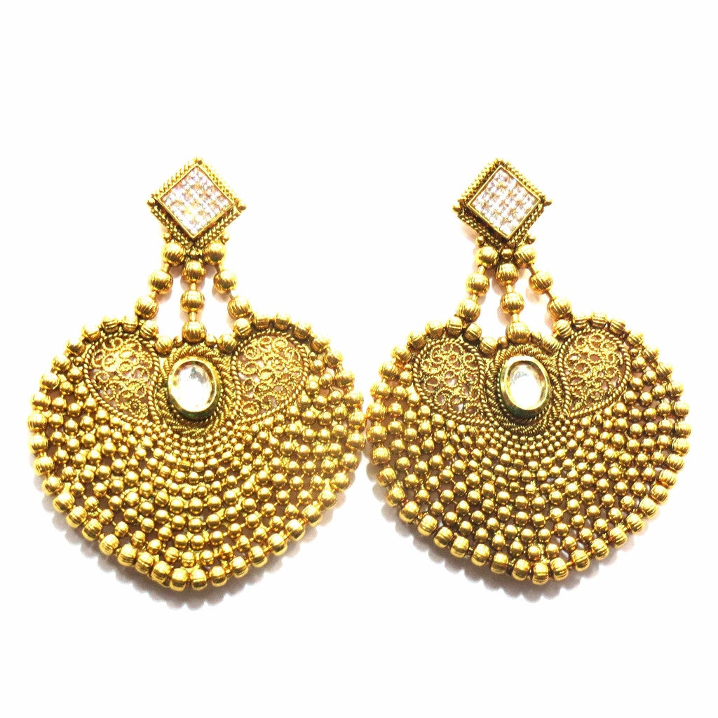 Jewelshingar Jewellery Antique Gold Plated Polki Kundan Earrings Danglers For Women ( 15937-pe ) - JEWELSHINGAR