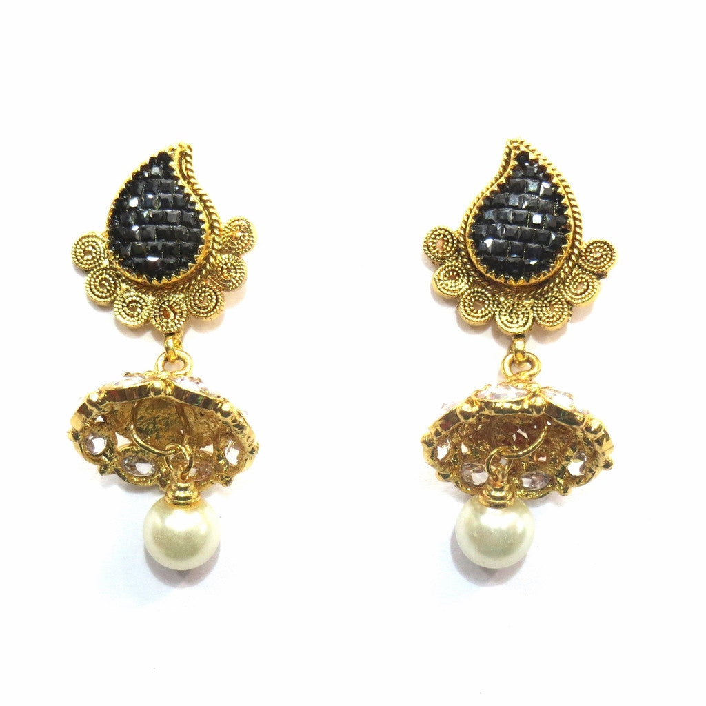 Jewelshingar Jewellery Antique Gold Plated Polki Kundan Earrings Jhumki For Women ( 15986-pe-black-jhumki ) - JEWELSHINGAR