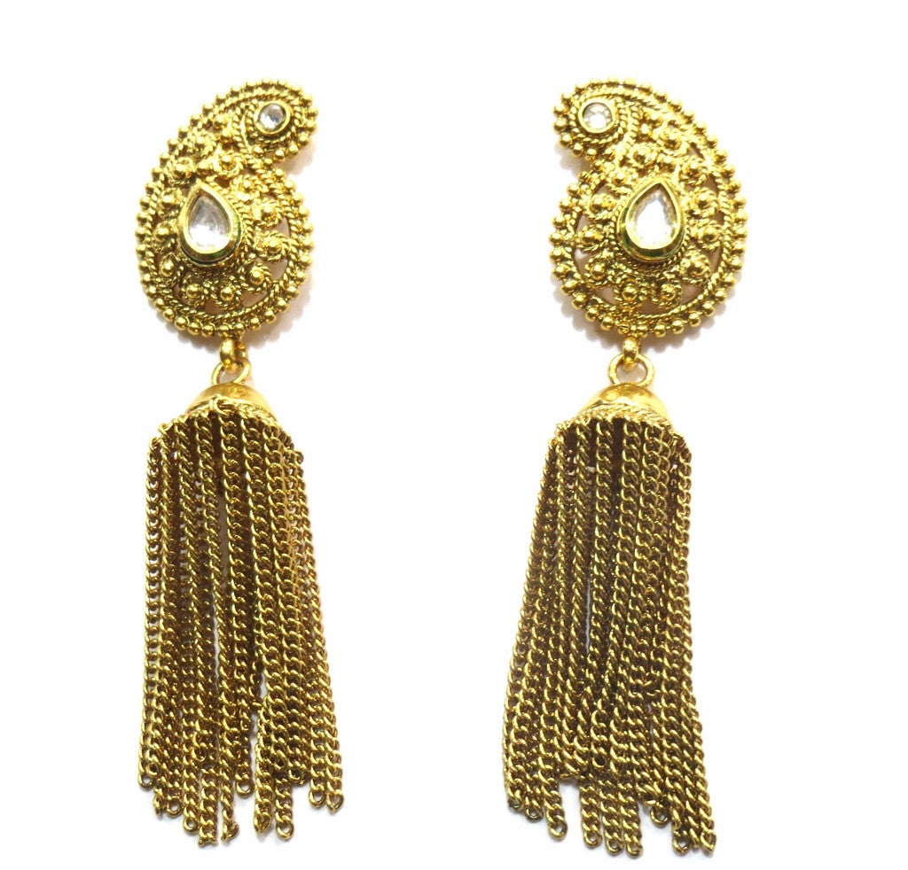 Jewelshingar Jewellery Antique Gold Plated Polki Kundan Earrings Danglers For Women ( 16076-pe ) - JEWELSHINGAR