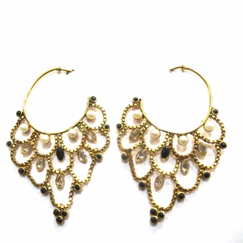 Jewelshingar Jewellery Antique Gold Plated Polki Kundan Earrings Danglers For Women ( 16092-pe-black-bali ) - JEWELSHINGAR
