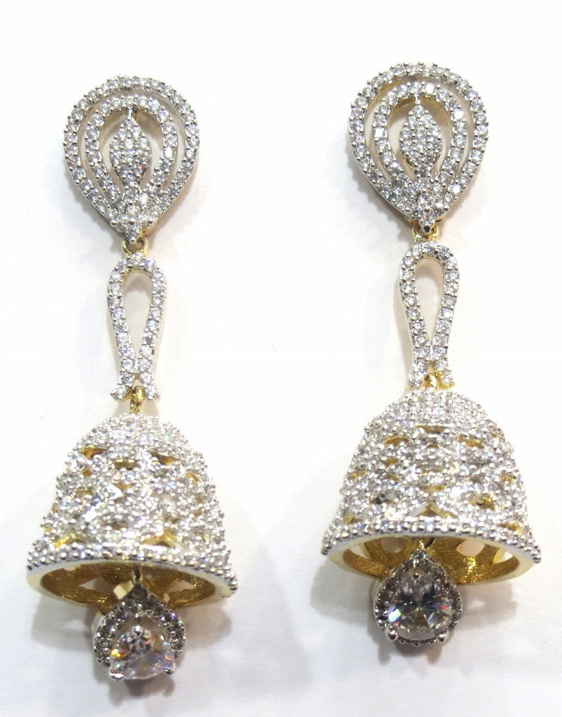 Jewelshingar Jewellery Silver / Gold Plated American Diamond Earrings Jhumki For Women ( 16435-ead-j ) - JEWELSHINGAR