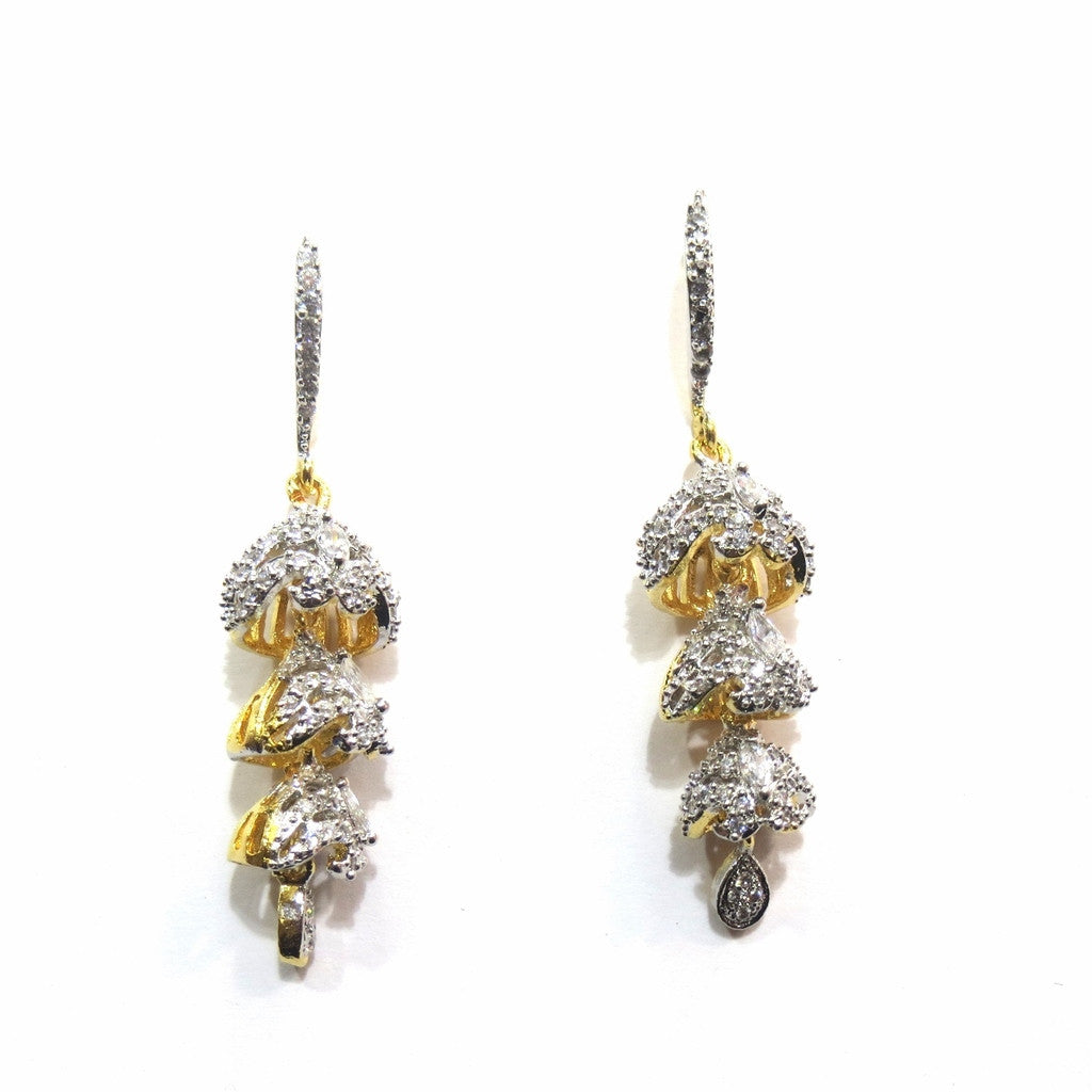 Jewelshingar Jewellery Silver / Gold Plated American Diamond Earrings Jhumki For Women ( 16482-ead-j ) - JEWELSHINGAR