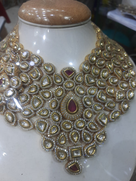 Pink Antique Gold Polki Bridal Choker Necklace Set With Jhumka -  Israel