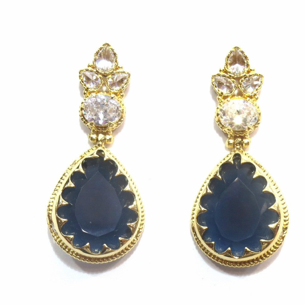 Jewelshingar Jewellery Silver / Gold Plated American Diamond Earrings Danglers For Women ( 16580-ead-blue ) - JEWELSHINGAR