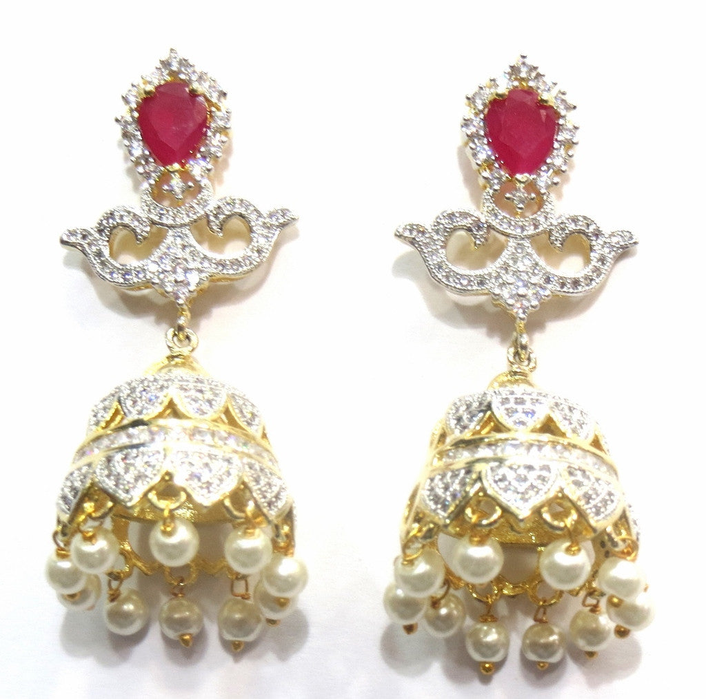 Jewelshingar Jewellery Silver / Gold Plated American Diamond Earrings Jhumki For Women ( 16640-ead-j ) - JEWELSHINGAR