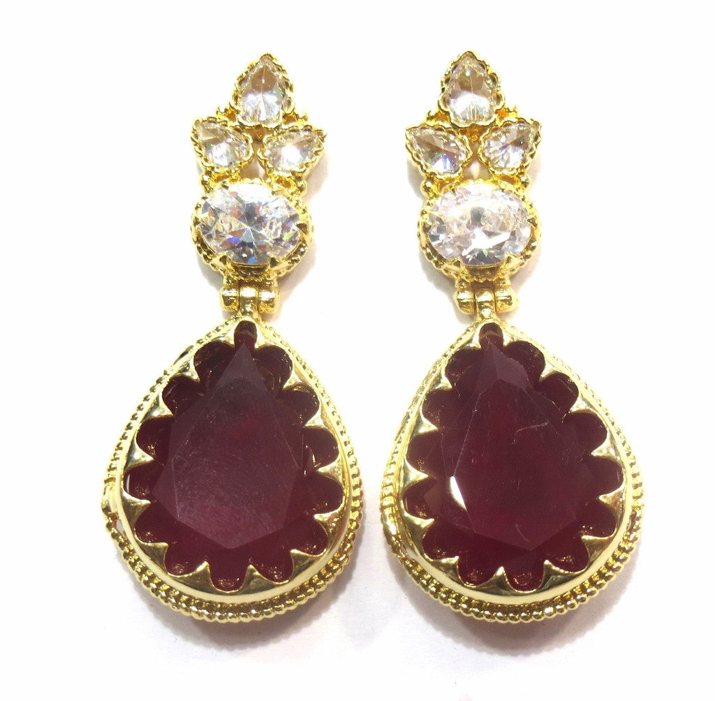 Jewelshingar Jewellery Silver / Gold Plated American Diamond Earrings Danglers For Women ( 16656-ead-ruby ) - JEWELSHINGAR