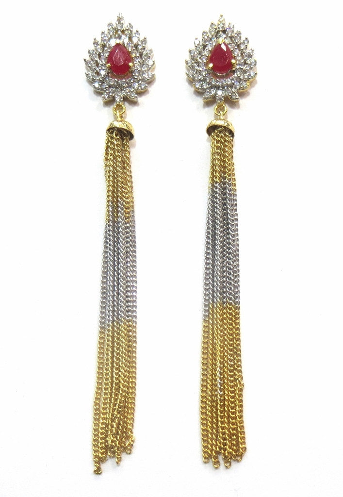 Jewelshingar Jewellery Silver / Gold Plated American Diamond Earrings Danglers For Women ( 16708-ead-ruby ) - JEWELSHINGAR