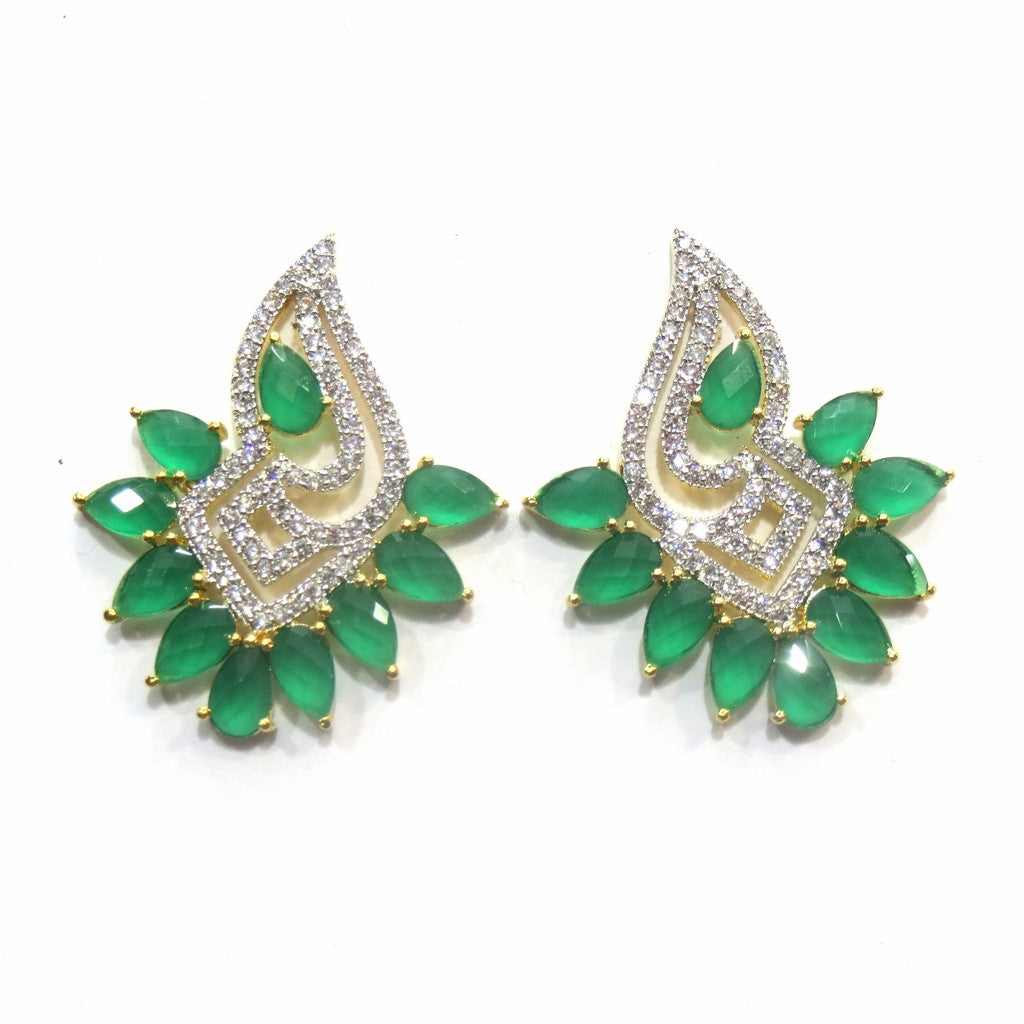 Jewelshingar Jewellery Silver / Gold Plated American Diamond Earrings Studs For Women ( 16725-gjt-green ) - JEWELSHINGAR