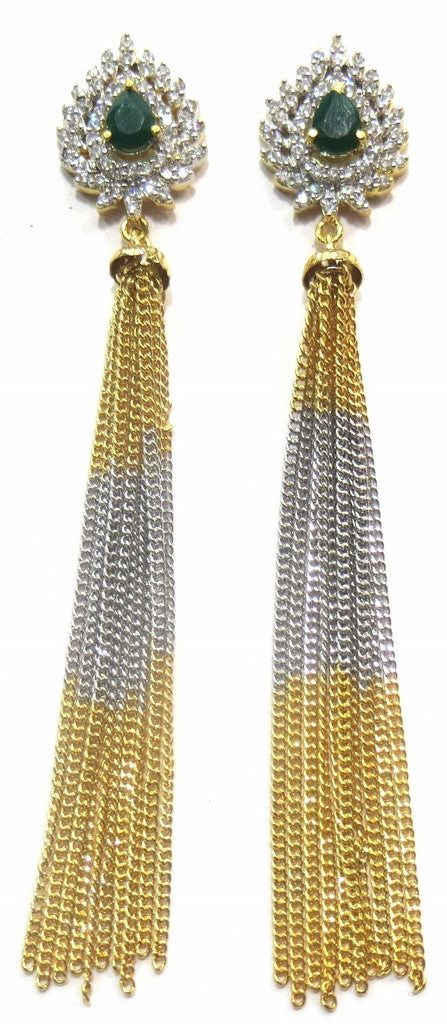 Jewelshingar Jewellery Silver / Gold Plated American Diamond Earrings Danglers For Women ( 16773-ead-green ) - JEWELSHINGAR
