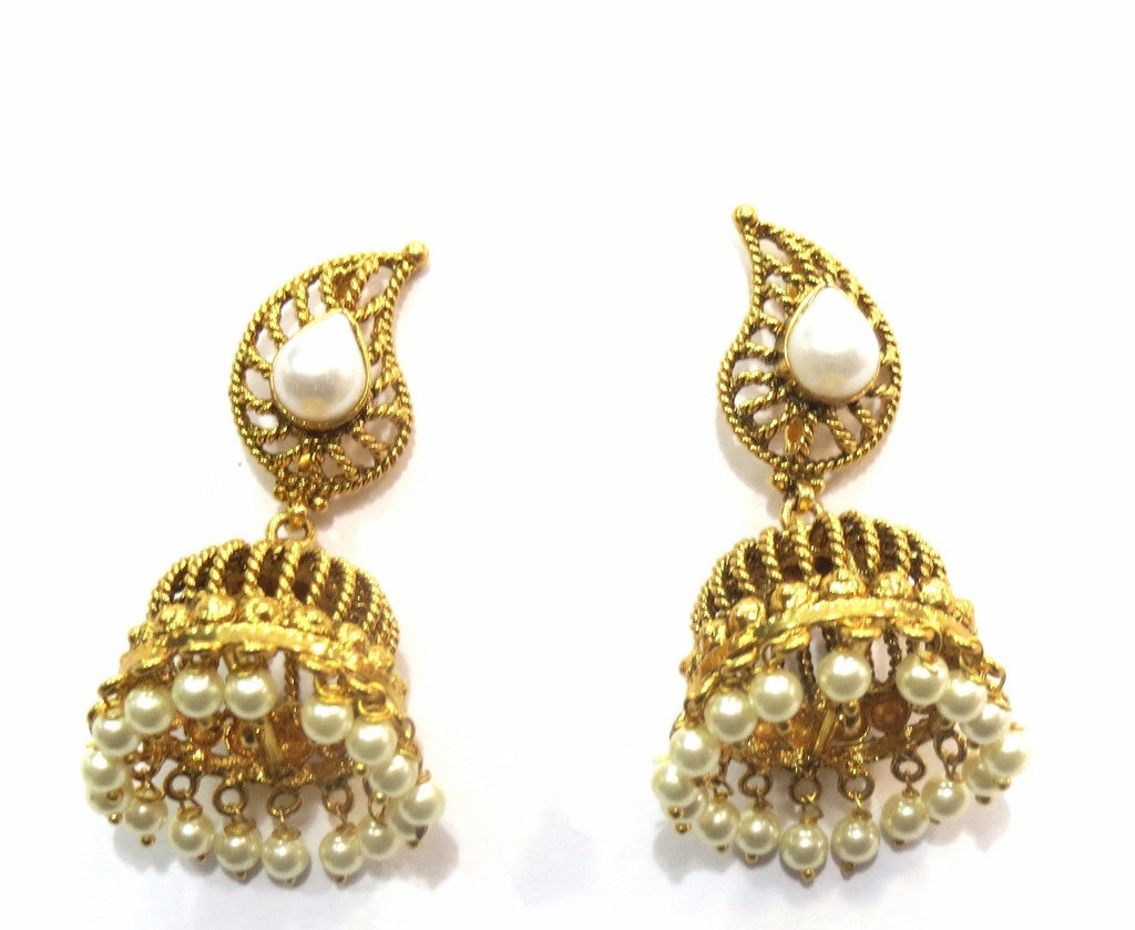 Jewelshingar Jewellery Antique Gold Plated Polki Kundan Earrings Jhumki For Women ( 16826-pj-moti ) - JEWELSHINGAR