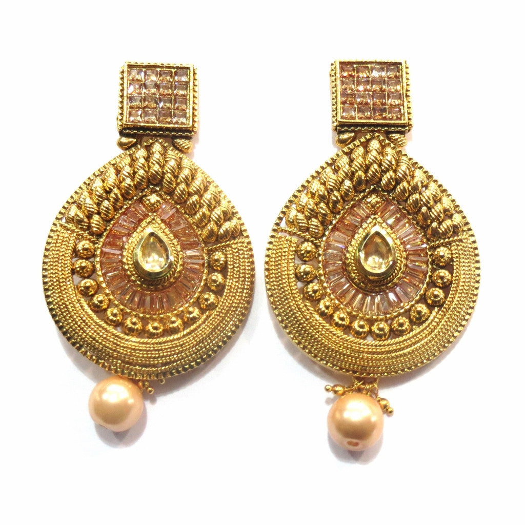 Jewelshingar Jewellery Antique Gold Plated Polki Kundan Earrings Danglers For Women ( 16861-pe ) - JEWELSHINGAR