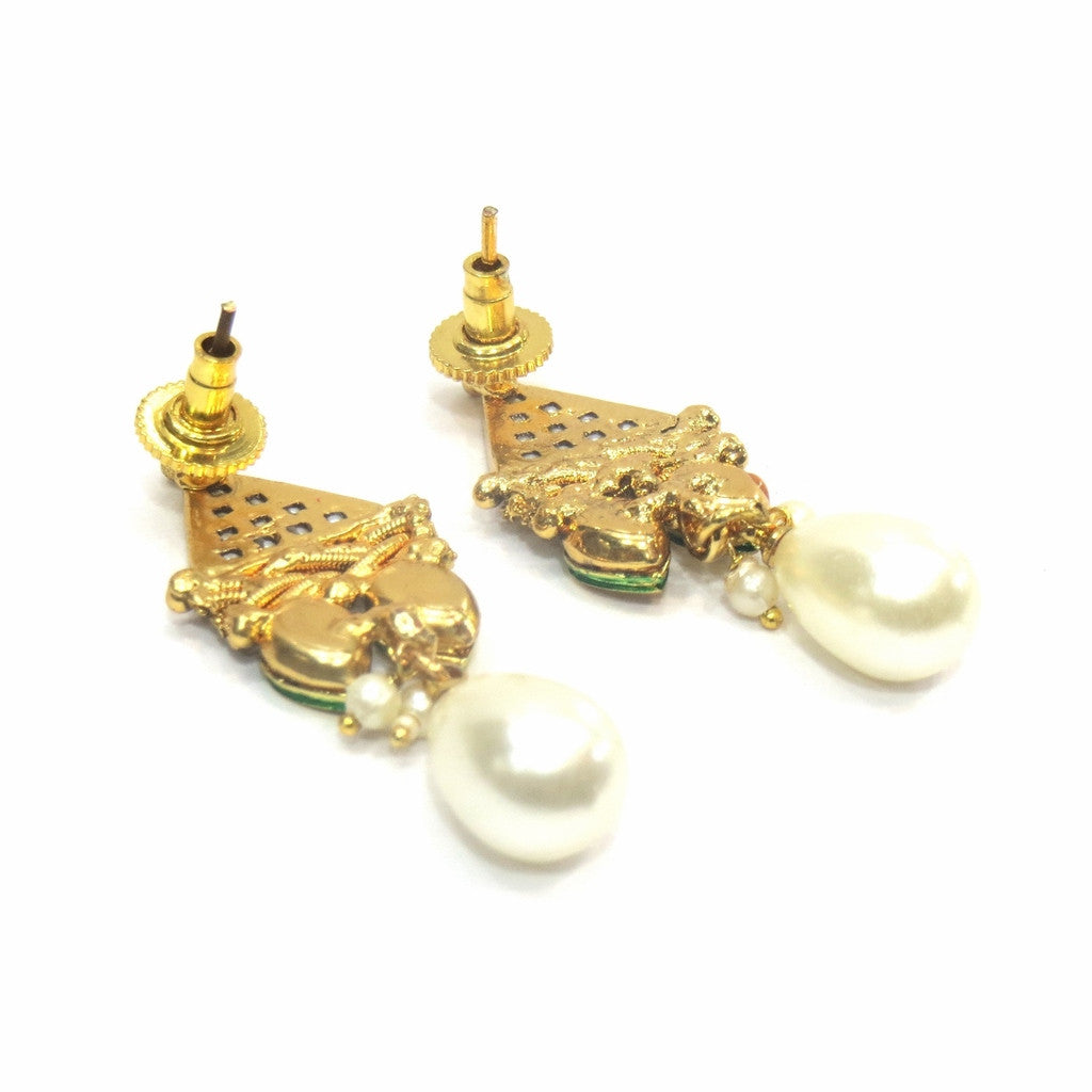 Jewelshingar Jewellery Antique Gold Plated Polki Kundan Earrings Danglers For Women ( 16954-pe ) - JEWELSHINGAR
