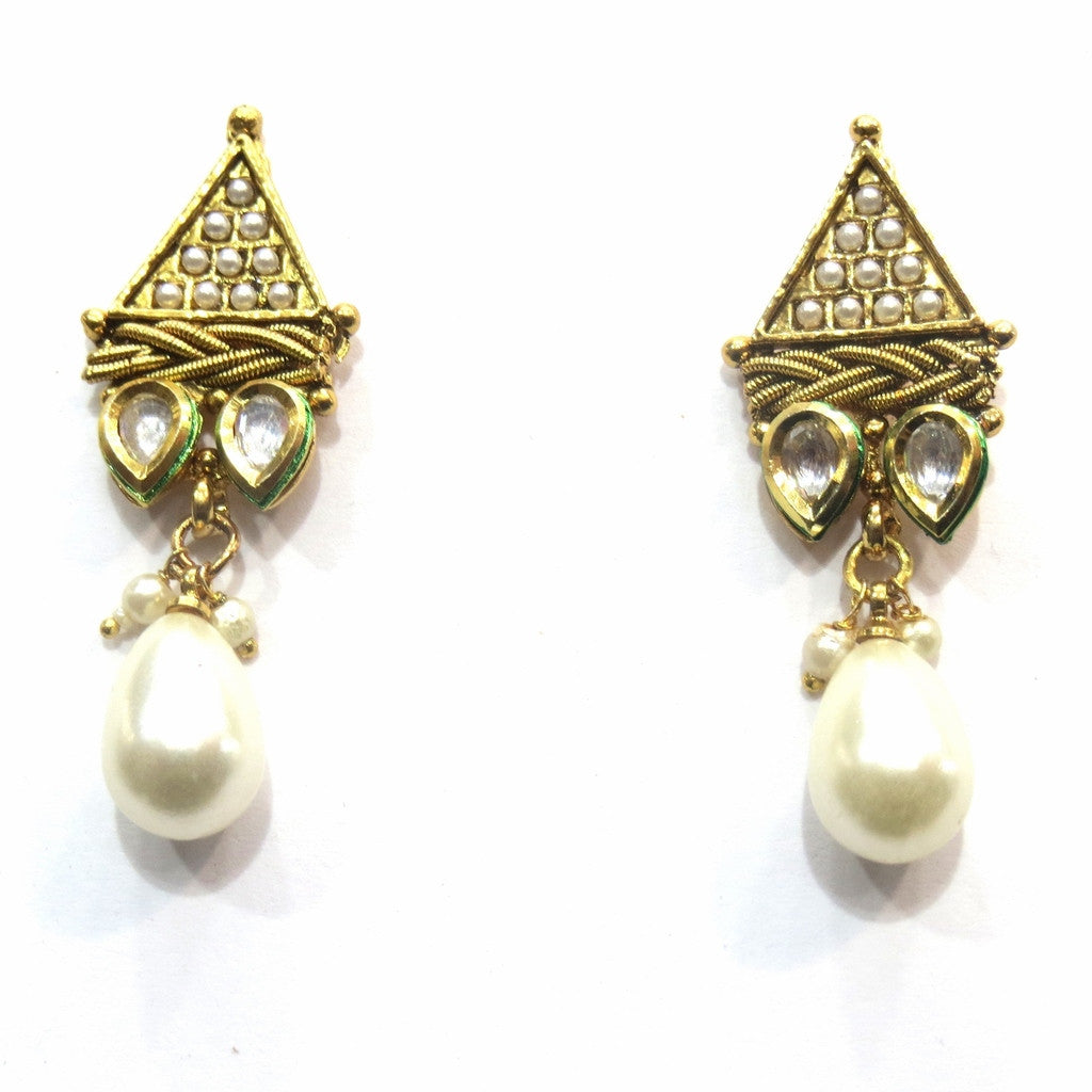 Jewelshingar Jewellery Antique Gold Plated Polki Kundan Earrings Danglers For Women ( 16954-pe ) - JEWELSHINGAR