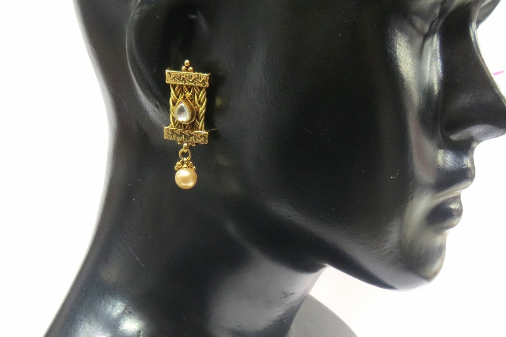 Jewelshingar Jewellery Antique Gold Plated Polki Kundan Earrings Danglers For Women ( 16967-pe ) - JEWELSHINGAR