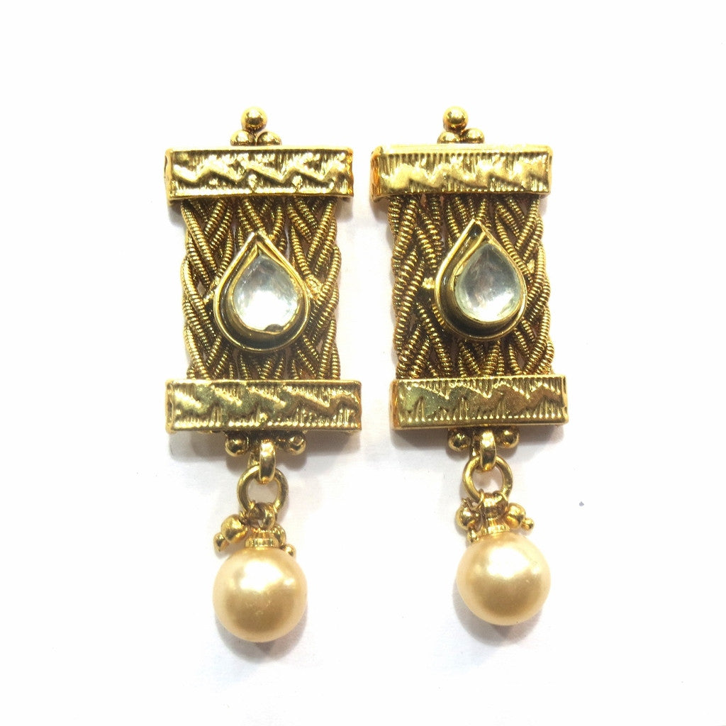 Jewelshingar Jewellery Antique Gold Plated Polki Kundan Earrings Danglers For Women ( 16967-pe ) - JEWELSHINGAR