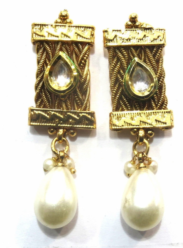 Jewelshingar Jewellery Antique Gold Plated Polki Kundan Earrings Danglers For Women ( 16975-pe ) - JEWELSHINGAR