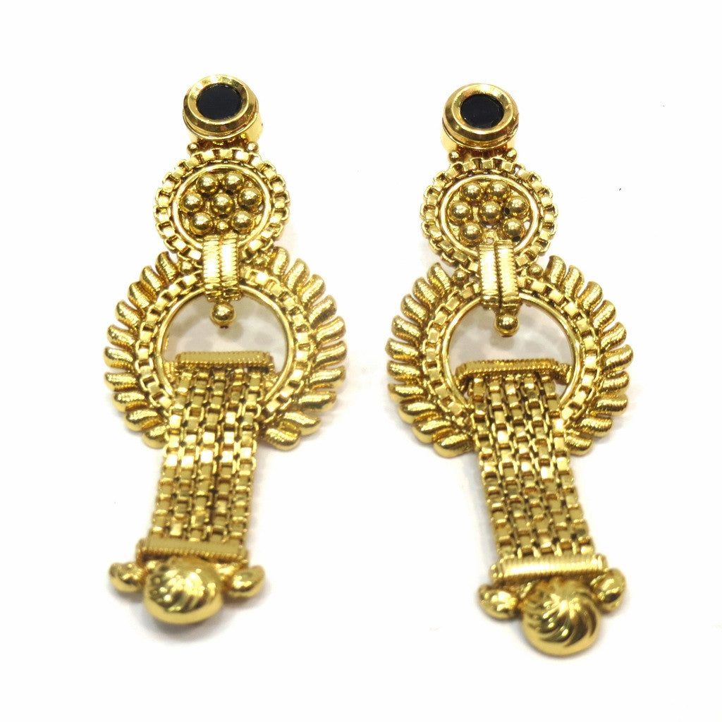 Jewelshingar Jewellery Antique Gold Plated Polki Kundan Earrings Danglers For Women ( 17042-pe-black ) - JEWELSHINGAR