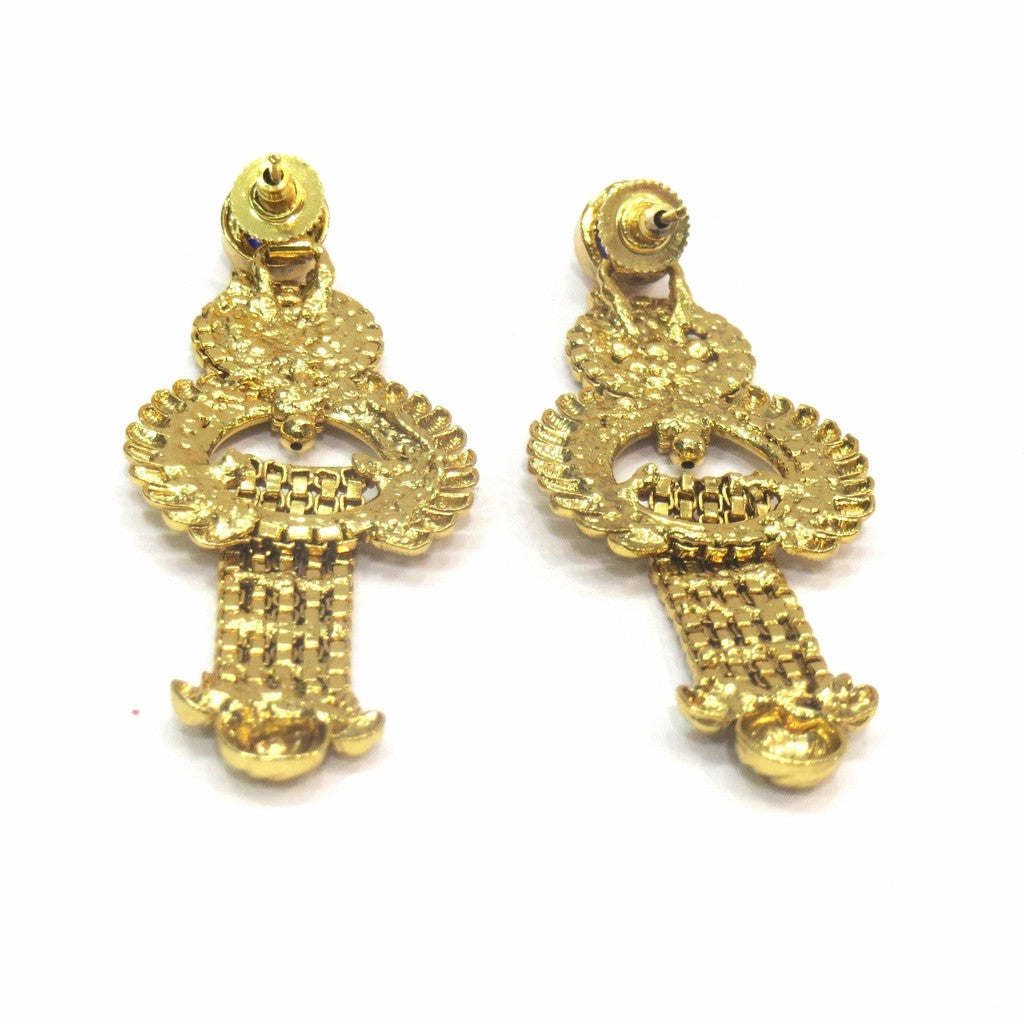 Jewelshingar Jewellery Antique Gold Plated Polki Kundan Earrings Danglers For Women ( 17070-pe-blue ) - JEWELSHINGAR