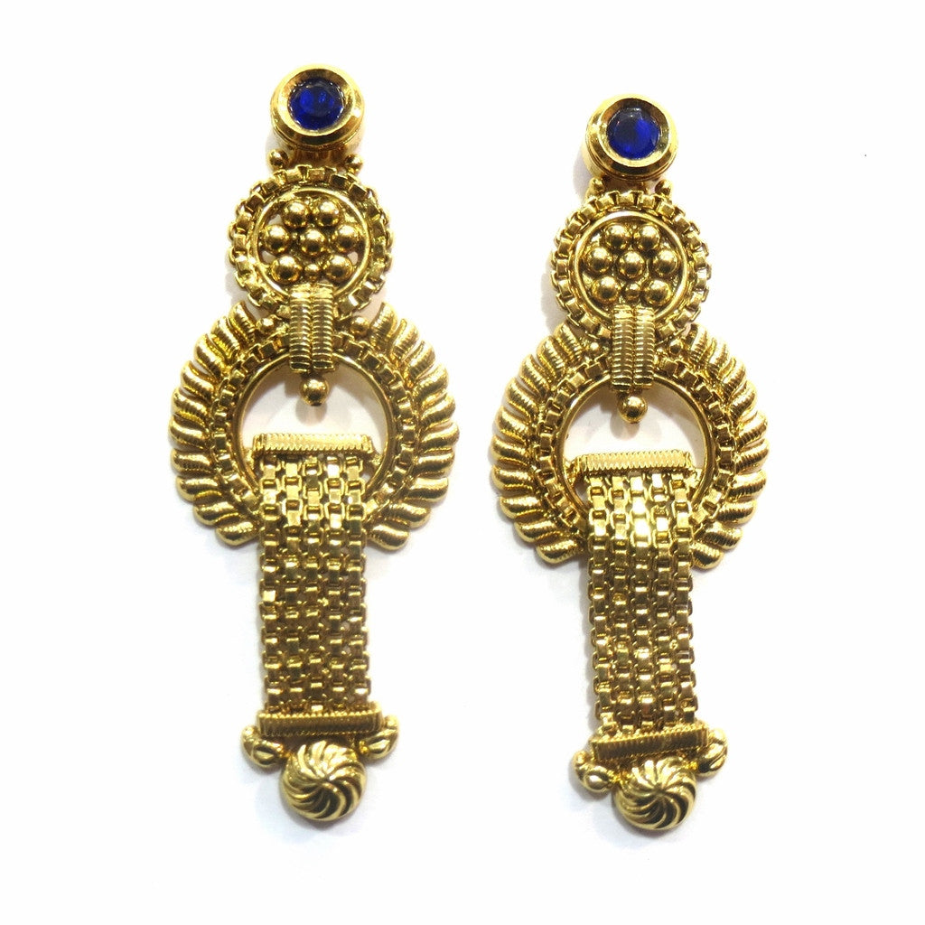 Jewelshingar Jewellery Antique Gold Plated Polki Kundan Earrings Danglers For Women ( 17070-pe-blue ) - JEWELSHINGAR