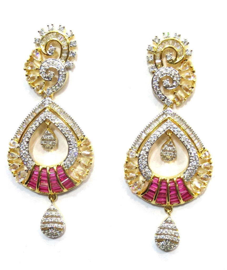 Jewelshingar Jewellery Silver / Gold Plated American Diamond Earrings Danglers For Women ( 17742-ead-ruby ) - JEWELSHINGAR