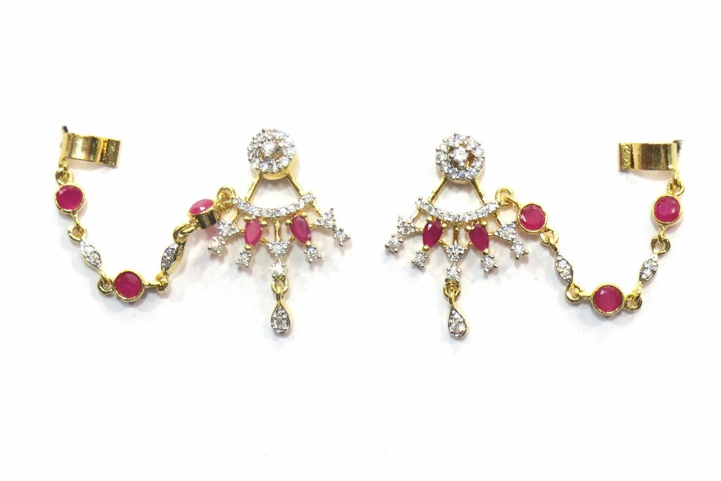 Jewelshingar Jewellery Gold Plated American Diamond Earcuffs Earrings For Women ( 17766-ec-ruby ) - JEWELSHINGAR