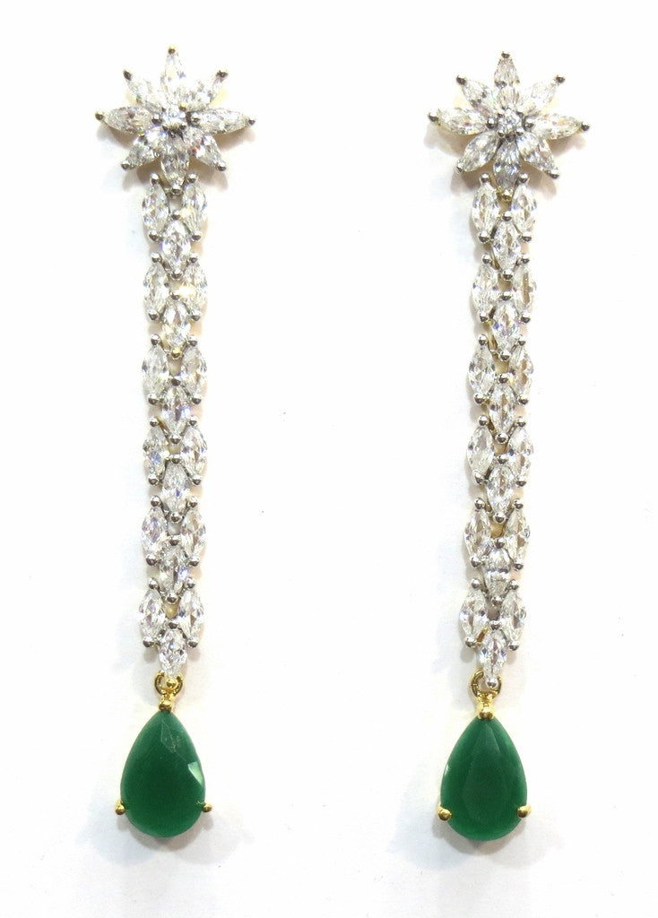 Jewelshingar Jewellery Silver / Gold Plated American Diamond Earrings Danglers For Women ( 17778-ead-green ) - JEWELSHINGAR