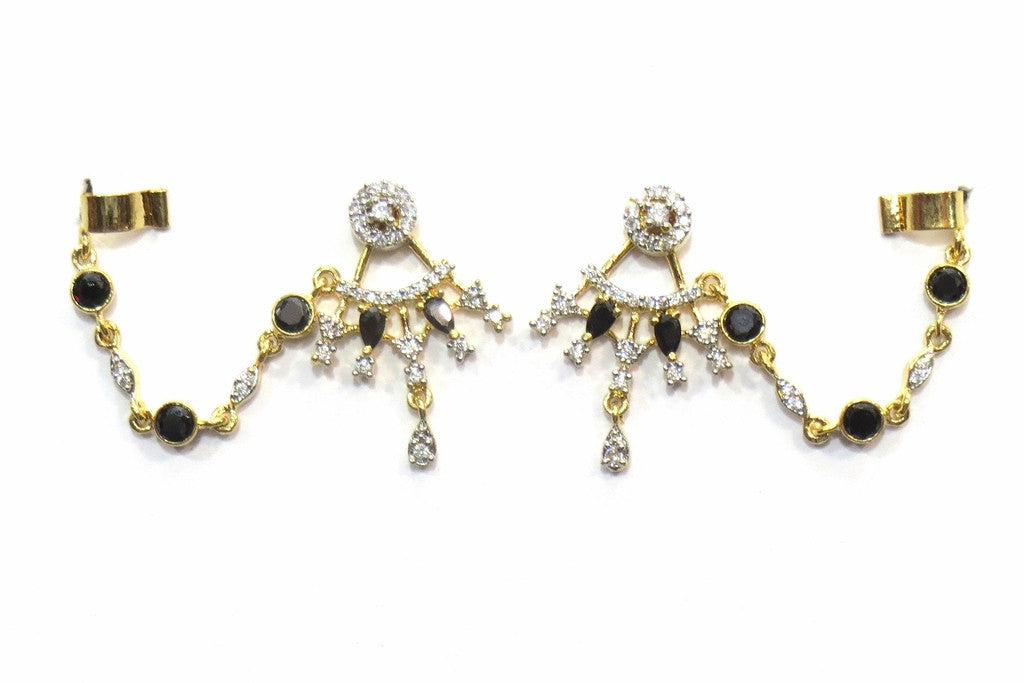 Jewelshingar Jewellery Silver / Gold Plated American Diamond Earrings Danglers For Women ( 17813-ead-black ) - JEWELSHINGAR