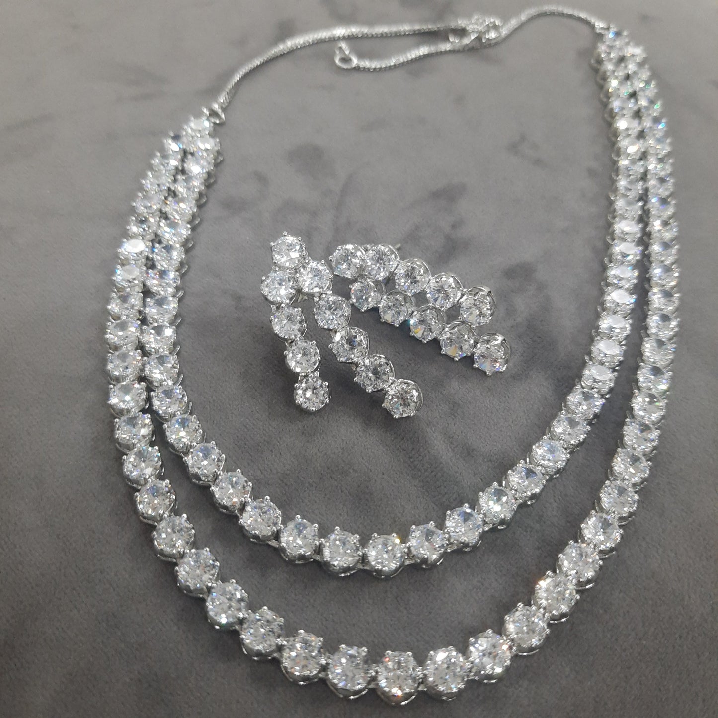 JEWELSHINGAR  Diamond looking Double line Necklace with earrings(201919NAD)