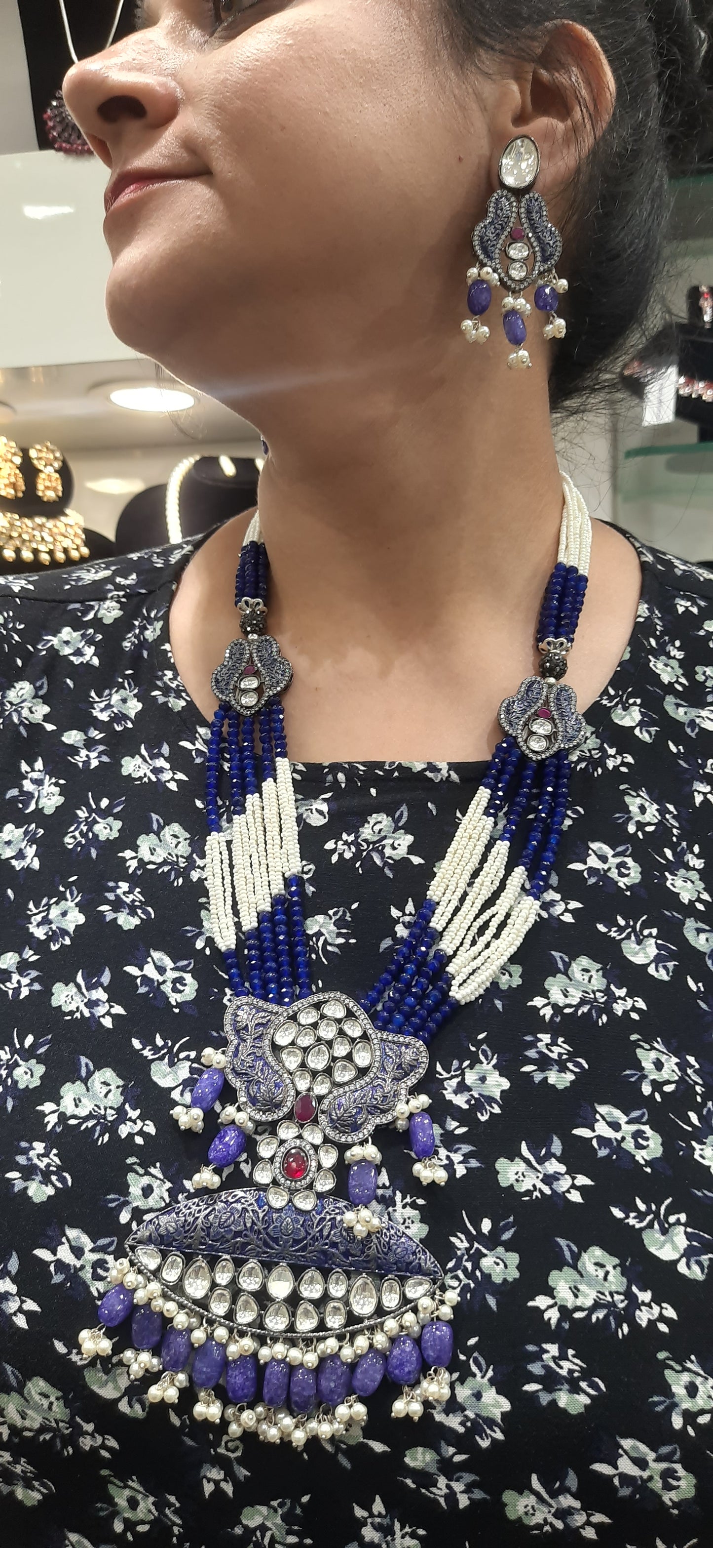 Jewelshingar Blue colour Necklace Set In Fine Quality Jewellery ( 193846ACS)