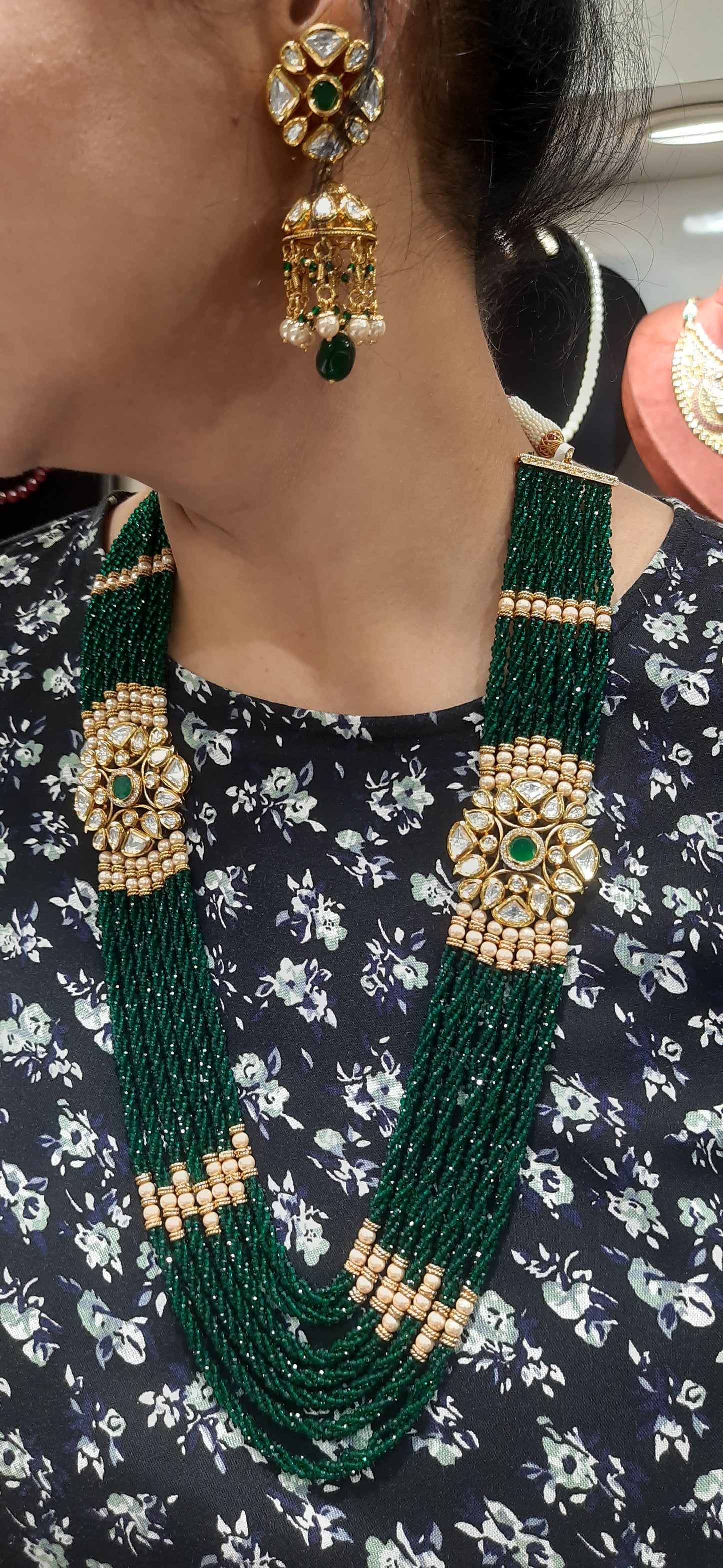 Jewelshingar Fine polki Kundan green panna Emarald onyx Necklace Set In Fine Quality Jewellery ( 194645ACS)