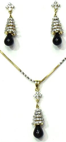Jewelshingar Women's Cubic Zirconia Silver And Gold Plated Black Pendant Set Jewellery ( 2296-psad-black ) - JEWELSHINGAR