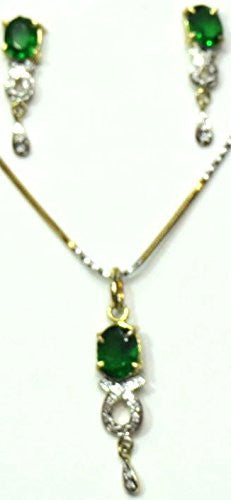 Jewelshingar Women's Cubic Zirconia Onyx Panna Emerald Green Pendant Set Jewellery ( 2104-psad-g ) - JEWELSHINGAR