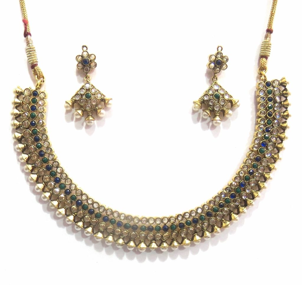 Jewelshingar Jewellery Antique Antique Plated Colour Blue Green Necklace set For Women ( 41066-as-blue-green )