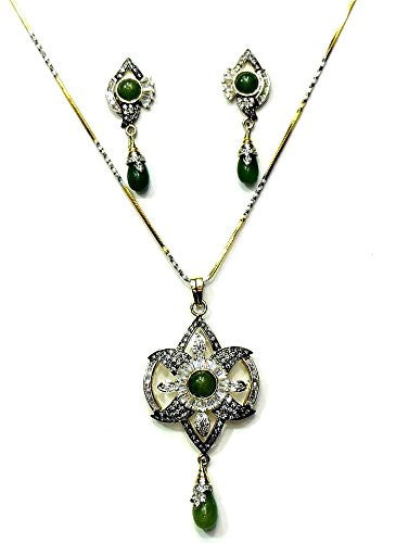 Jewelshingar Women's Cubic Zirconia Onyx Panna Emerald Green Pendant Set Jewellery ( 2089-psad-g ) - JEWELSHINGAR